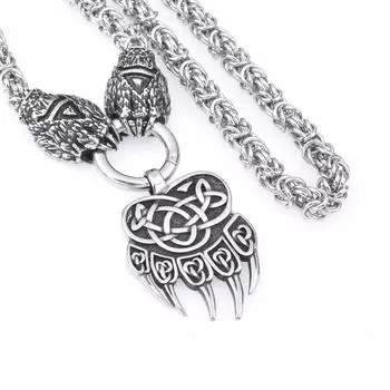 Ожерелье из нержавеющей стали с подвеской в виде когтя волка викингов и медведя, мужское ожерелье из нержавеющей стали 40CM
