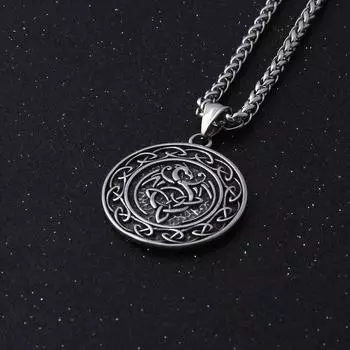 Ожерелье из нержавеющей стали с подвеской в виде ретро-дракона, круглой медалью, индивидуальное ожерелье с изображением животных-викингов Single Pendant