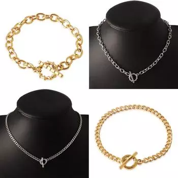 Ожерелье из нержавеющей стали с пряжкой, чокер в стиле хип-хоп, толстые цепочки для женщин и мужчин, ожерелье с цепочкой из бисера, массивное чокерное украшение