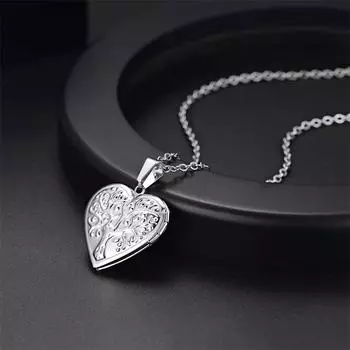 Ожерелье из нержавеющей стали, серебряное золото, дерево, открывающееся сердце, фоторамка, фотокоробка, ожерелье