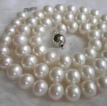 Ожерелье из нити белого жемчуга 9-10 мм 18 дюймов, ручная работа