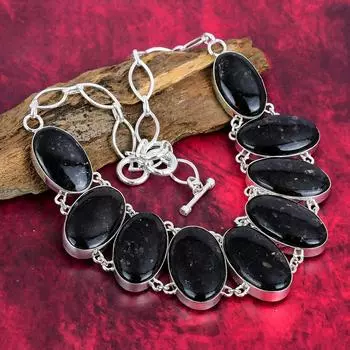 Ожерелье из нуммита, стерлинговое серебро 925 пробы, регулируемая цепочка, ожерелье, ювелирные изделия из драгоценных камней, для подарка, удивительное ожерелье ручной работы Adjustable with 18 inches чёрный