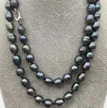 ОЖЕРЕЛЬЕ ИЗ ОДИНОЧНЫХ НИТИ 9-10 ММ НАТУРАЛЬНОГО ТАИТЯНСКОГО ЧЕРНОГО ЖЕМЧУГА 35 ДЮЙМОВ