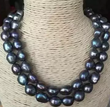 Ожерелье из одной нити 9-10 мм с таитянским зеленым жемчугом павлина 38 дюймов
