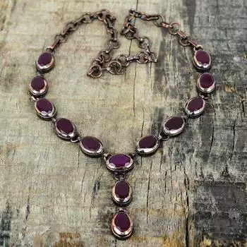 Ожерелье из ограненного кашмирского рубина, ожерелье из электроформованной меди, ювелирное изделие из драгоценного камня ручной работы, ожерелье с регулируемой цепочкой, медные украшения, подарки для нее Adjustable