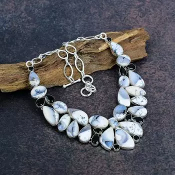 Ожерелье из опала и черного шпинеля, ожерелье из стерлингового серебра 925 пробы, антикварные украшения ручной работы, подарок для матери Adjustable with 18 inches белый