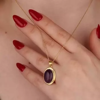 Ожерелье из овального драгоценного камня с аметистом, серебро 925 пробы, дизайнерское ожерелье ручной работы, женское ожерелье, свадебный подарок 18 Inch