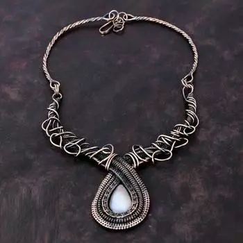 Ожерелье из перламутра и драгоценных камней Ожерелье из медной проволоки Регулируемое ожерелье Ожерелье ручной работы Уникальные медные украшения Подарок на годовщину