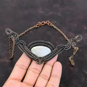 Ожерелье из перламутра и драгоценных камней, регулируемое ожерелье из медной проволоки, ручная работа, новое ожерелье, ювелирное изделие из медной проволоки, подарок для нее