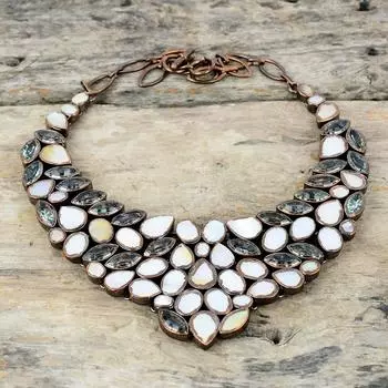 Ожерелье из перламутра, медное ожерелье, изготовленное гальваническим способом, регулируемое ожерелье-цепочка, ювелирные изделия из драгоценных камней, швейцарский синий топаз, удивительное ожерелье ручной работы