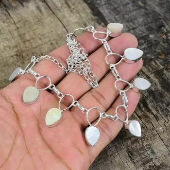 Ожерелье из перламутрового серебра, ожерелье из перламутра, ожерелье из драгоценных камней, ювелирные изделия из стерлингового серебра 925 пробы, изящное ожерелье из серебра 925 пробы с кристаллами для нее 20 белый
