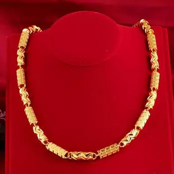 Ожерелье из песочного золота 8 мм, чистое цилиндрическое ожерелье, ожерелье из твердой латуни с покрытием, 24 К, мужское ожерелье