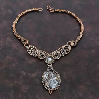 Ожерелье из пинолита из яшмы, ожерелье из медной проволоки, ожерелье из радужного лунного камня, ожерелье ручной работы из настоящего драгоценного камня, медные украшения, подарок для мамы