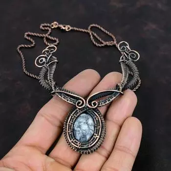 Ожерелье из пинолита из яшмы, ожерелье из медной проволоки, ювелирные изделия ручной работы, оригинальное ожерелье из драгоценных камней, красивые медные украшения, подарки на помолвку