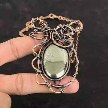 Ожерелье из пирита, обернутое медной проволокой, ювелирные изделия ручной работы, регулируемое ожерелье-цепочка, ожерелье из медной проволоки, ожерелье из драгоценных камней, подарки для мамы