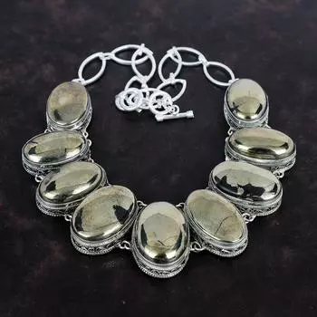 Ожерелье из пирита, ювелирные изделия из натурального драгоценного камня, ожерелье из стерлингового серебра 925 пробы, регулируемое ожерелье-цепочка, винтажное ожерелье ручной работы, подарки на годовщину