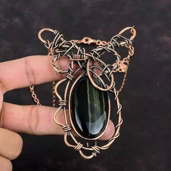 Ожерелье из питерсита, медная проволока, обернутое ожерелье, ювелирные изделия из драгоценных камней, регулируемая цепочка, ожерелье ручной работы, медные украшения, подарок на помолвку