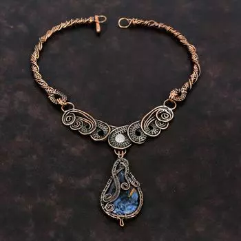 Ожерелье из Питерзита, медная проволока, обернутое ожерелье, драгоценный камень, медные украшения, ожерелье из радужного лунного камня, новое ожерелье ручной работы, свадебный подарок