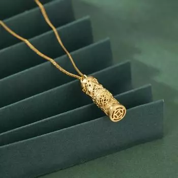 Ожерелье из полого бамбука из стерлингового серебра 925 пробы с позолоченным кулоном, старинная полая монета, цепочка на ключицу 925 silver