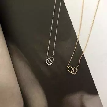 Ожерелье из полого двойного квадратного кольца из стерлингового серебра 925 пробы, классическое, минималистичное, легкое, роскошное, на ключицу, для женщин 925