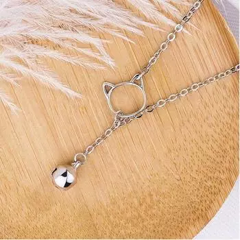 Ожерелье из полого серебра 925 пробы с милой подвеской в форме кошки и маленьким колокольчиком, цепочка на ключицу для женщин, ювелирные изделия S-N207 серебряный