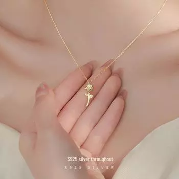 Ожерелье из позолоченной розы Banyan Tree S925 для женщин - подарок на День святого Валентина, цепочка на ключицу NS536, 925 Silver золотой