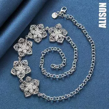 Ожерелье из пяти цветов из стерлингового серебра 925 пробы, свадебные украшения 50CM