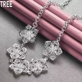 Ожерелье из пяти цветов из стерлингового серебра 925 пробы, свадебные украшения 45CM