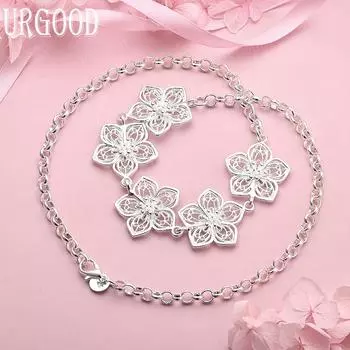 Ожерелье из пяти цветов из стерлингового серебра 925 пробы, свадебные украшения 50CM