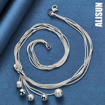 Ожерелье из пяти змей из стерлингового серебра 925 пробы с матовыми гладкими бусинами, модные свадебные украшения 45CM