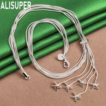 Ожерелье из пяти змей из стерлингового серебра 925 пробы с морской звездой, модные свадебные украшения 45CM