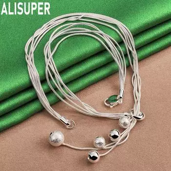 Ожерелье из пяти змей из стерлингового серебра 925 пробы с матовыми гладкими бусинами, модные свадебные украшения 45CM