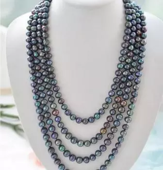 Ожерелье из пресноводного культивированного жемчуга 100 8-9 мм, цвет черный павлин