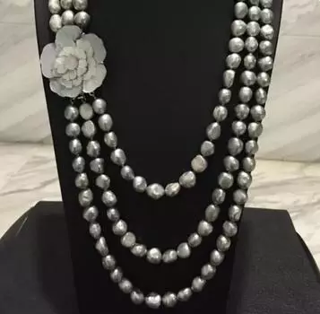 Ожерелье из пресноводного жемчуга, натуральный серый, 8-9 мм, на осень и зиму, завязанное, 17-20 дюймов.