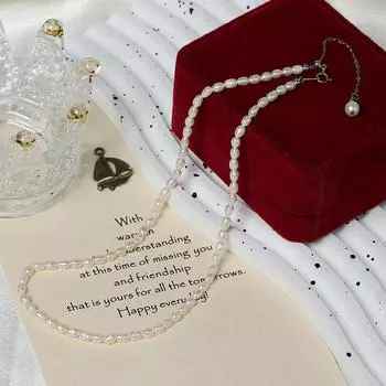 Ожерелье из пресноводного жемчуга рисового жемчуга 3-4 мм, Niche Luxury S925 All Body, выдвижная удлинительная цепочка из чистого серебра 37cm