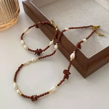 Ожерелье из пресноводного жемчуга в этническом стиле, высококачественные аксессуары, натуральный песчаник, бисер, цепочка для свитера, ювелирные изделия