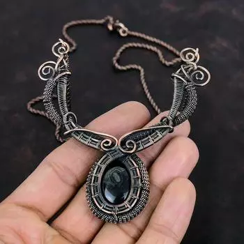 Ожерелье из псиломелана, ожерелье из медной проволоки, ювелирные изделия из псиломелана, ожерелье ручной работы, ожерелье из настоящего драгоценного камня, медные украшения, подарок для жены