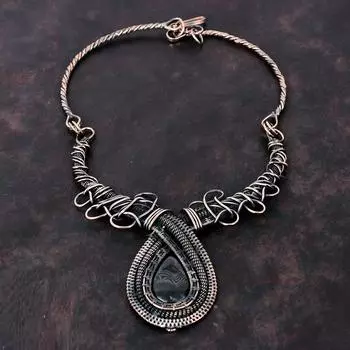 Ожерелье из псиломелана, ожерелье из медной проволоки, ювелирные изделия ручной работы, регулируемое ожерелье, ожерелье из натурального драгоценного камня, медное ювелирное изделие, подарок для нее