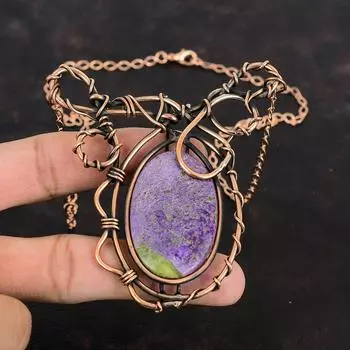 Ожерелье из пурпурита, обернутое медной проволокой, ювелирные изделия из драгоценных камней, ожерелье ручной работы, регулируемое цепочное ожерелье, ожерелье из медной проволоки, подарок для женщин