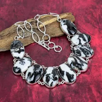 Ожерелье из яшмы буйвола с драгоценными камнями, ожерелье из чистого серебра 925 пробы с регулируемой цепочкой, подарок для женщин, ожерелье ручной работы Adjustable with 18 inches чёрный