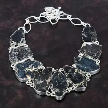 Ожерелье из яшмы из осадков Черного моря, драгоценный камень, ожерелье ручной работы, ожерелье из стерлингового серебра 925 пробы, регулируемое ожерелье-цепочка, серебряные украшения для подарка Adjustable