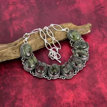 Ожерелье из яшмы крови дракона, ожерелье из чистого серебра 925 пробы с натуральным драгоценным камнем, ювелирные изделия ручной работы, подарок на годовщину и день рождения для нее Adjustable With 18 Inches зелёный