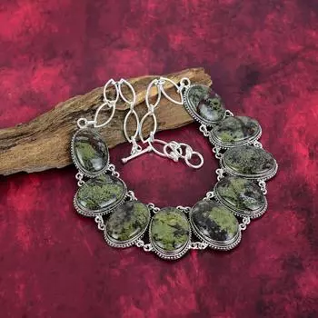 Ожерелье из яшмы крови дракона, ожерелье из чистого серебра 925 пробы с натуральным драгоценным камнем, ювелирные изделия ручной работы, подарок на годовщину и день рождения для нее Adjustable With 18 Inches зелёный