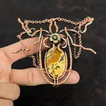 Ожерелье из яшмы, обернутое медной проволокой, ожерелье ручной работы, ювелирные изделия из драгоценных камней, регулируемая цепочка, ожерелье, ювелирные изделия из медной проволоки, подарок на помолвку