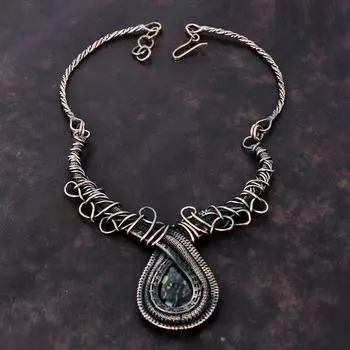 Ожерелье из яшмы Пикассо, обернутое медной проволокой, регулируемое ожерелье, ожерелье ручной работы, ювелирные изделия из медной проволоки, ожерелье из натурального драгоценного камня, подарок для нее