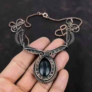 Ожерелье из яшмы Пикассо, ожерелье из медной проволоки, ожерелье ручной работы с драгоценными камнями, ювелирные изделия из медной проволоки, ожерелье с камнем, подарки для подруги