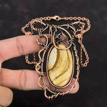 Ожерелье из яшмы с изображением медной проволоки, обернутое ожерельем, драгоценными камнями, изысканные ювелирные изделия, регулируемая цепочка, ожерелье, медные украшения ручной работы, подарки для нее