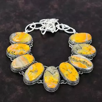 Ожерелье из яшмы с шмелем, винтажное ожерелье из драгоценных камней, ожерелье из стерлингового серебра 925 пробы, ювелирные изделия ручной работы, регулируемая цепочка, ожерелье, подарок для матери Adjustable