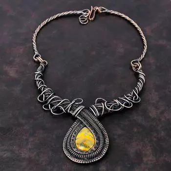 Ожерелье из яшмы шмеля, ожерелье из медной проволоки, регулируемое ожерелье, дизайнерское ожерелье ручной работы, драгоценные камни, медные украшения, подарок для мамы