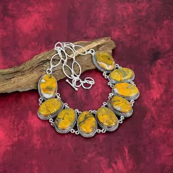 Ожерелье из яшмы шмеля, ювелирные изделия из цельного серебра 925 пробы с драгоценными камнями, ожерелье ручной работы на День матери Adjustable with 18 inches жёлтый